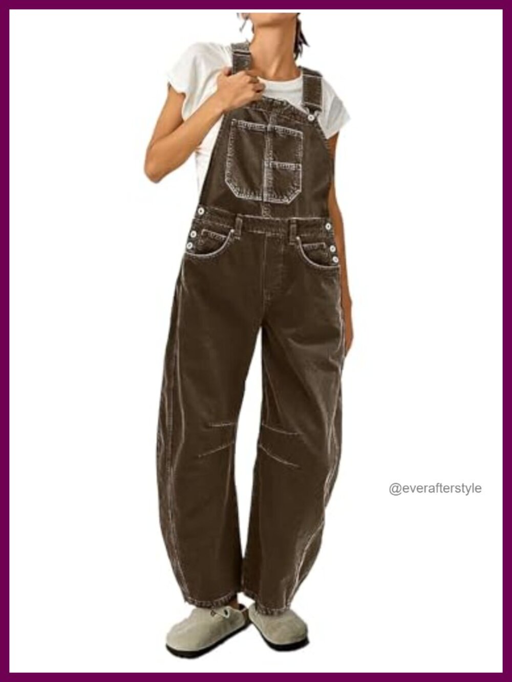 Barrel Leg Denim Overalls Stitch Detail Button Side Adjustable